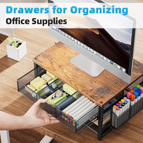 Marbrasse Wood Printer Stand for Desk, 2-Tier Desktop Printer Table for Home Office, Printer Stand with Storage Drawer 2 Pen Holders, Multi-Purpose Desk Organizer for Fax Machine Scanner(Wood Brown) - Image 7