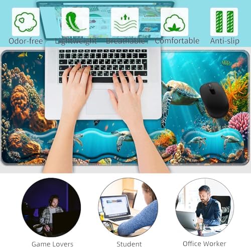 Keyboard Wrist Rest+Mouse Wrist Pad+Desk Pad Set,Memory Foam Ergonomic Easy Typing Pain Relief for Computer Laptop Office Home - Cute Turtle - Image 6