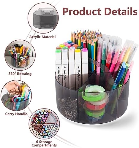 Absonic 250pcs Acrylic Pencil Holder Marker Organizer, 360-Degree Rotating Pen Holder, Crayon Organizers for Kids Pencil Organizer Caddy Art Supply Kids Desk Organizers for Office Home School, Black - Image 4