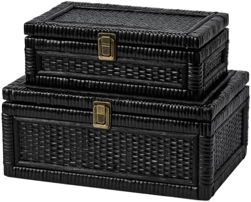 2PCS Rattan Box with Lid Decorative Natural Handmade Boho Basket by VinneGenzz