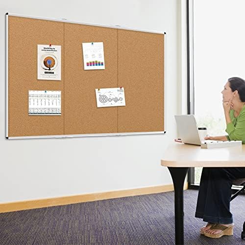 VIZ-PRO 96" x 48" Large Cork Bulletin Board, Foldable & Wall-Mounted Notice Pin Board with Silver Aluminum Frame, for School Home Office - 8' x 4' Corkboard - Image 6