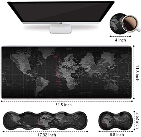 Ergonomic Keyboard Wrist Rest & Mouse Pad Wrist Rest Set, Large XXL Gaming Mousepad 31.5"x 11.8", Memory Foam, Easy Typing Pain Relief, Multifunctional Desk Mat for Office & Home, World Map Pattern - Image 2