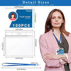 Segarty Lanyards with ID Holder, 100 Pack Horizontal Clear Plastic Badge Name Tags Key Card Holder, Blue Strap Clips Waterproof Ziplock Nametag Protector for Women, Business, Office - Image 2