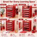 6 Pcs Red Turn in Trays Classroom, Stackable Paper Bins for Classroom, 13x9x2.8 inch Plastic Baskets Desktop Organization System Office (Red) - Image 6