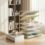 OPNICE Desk Organizer, 6-Tier Paper Organizer Letter Tray, Gold - Image 3