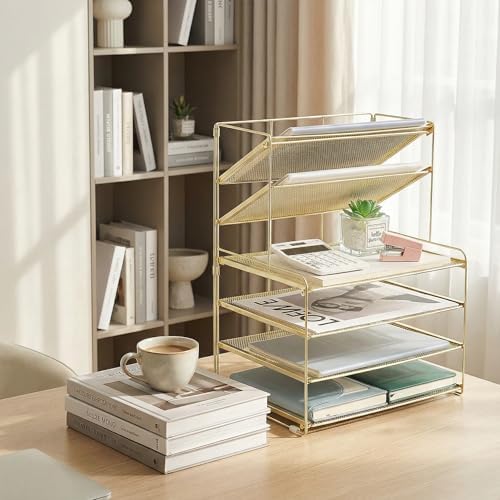 OPNICE Desk Organizer, 6-Tier Paper Organizer Letter Tray, Gold - Image 3