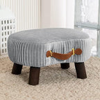 LUE BONA Small Curved Foot Stool with Handle, Gray Velvet Footstool and Ottomans, Modern Foot Rest with Wooden Legs, Step Stool with Padded Seat for Couch, Living Room by LUEBONA