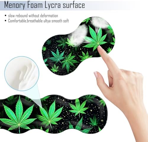 TGFEWYTJYJ Extended Gaming Mouse Pad,Memory Foam Ergonomic Keyboard Mouse Wrist Rest Support Set,Large Desk Mat with Stitched Edges,Non-Slip Base Mousepad Home Office,Marijuana Leaves - Image 5