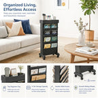 5-Tier Rolling Bookshelf Cart with Wheels, Black - Image 6