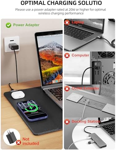 Mouse Pad with 15W Wireless Charging, XXL Large Leather Desk Mat, Black - Image 3