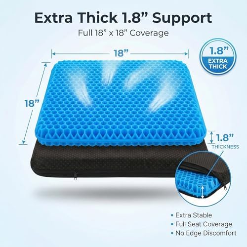 Extra Thick Large Pure Gel Seat Cushion for Long Sitting, Breathable Comfort Cushion for Back, Sciatica, Tailbone & Hip Pain Relief, Washable Portable Cushion for Office Chair, Car, Wheelchair - Image 2