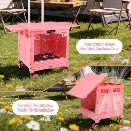 Pet Stroller, Dog & Cat Stroller for All-Season, Lightweight Foldable Carrier with 360° Front Wheels, Adjustable Handle, Breathable Hole Basket for Home Outdoor Travel Shopping (Pink) - Image 4