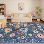 DUKINO 8x10 Area Rugs, Floral Washable Living Room Rug Non Slip, Blue - Image 3