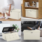 DocSafe Storage Ottoman Bench with Lock,Fireproof 30 Inches Folding Bench Foot Rest Stool Storage Chest Safe for Living Room,Bedroom,Home Office,Waterproof Leather Ottoman with Handles,Beige - Image 5