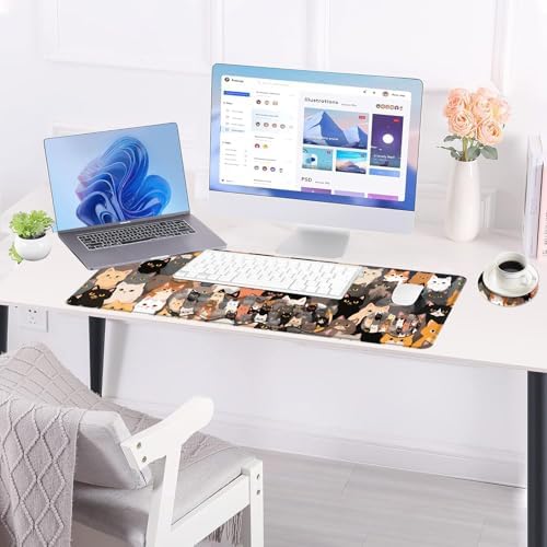 Large Keyboard Mouse Pad Set, Extended Mouse Pad+Keyboard Wrist Rest Support, Memory Foam Ergonomic Easy Typing, 4Pcs (31.5×11.8 in) Desk Pad Set for Office Home,Colorful Cats - Image 3