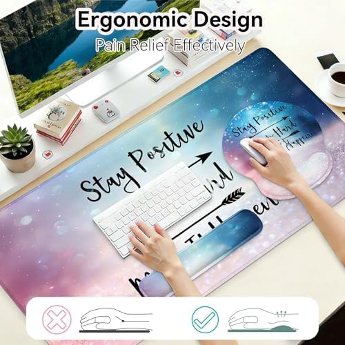 Desk Mat Set + Keyboard and Mouse Pad with Wrist Rest Support,4-in-1 Large Mousepad Computer Mats for Desktop Home & Office-Glitter Pink Blue - Image 3