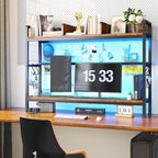 REIBII 2-Tier Desk Shelf, LED, Bedroom and Home Office, Rustic Brown - Image 5