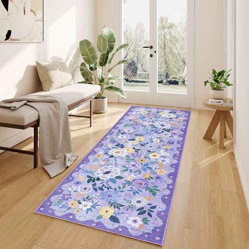 DUKINO 2x6 Runner Rug for Hallway, Washable Kitchen Rugs Non Slip, Purple - Image 3
