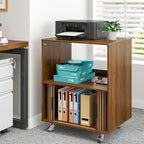 3-Tier Printer Stand, Fluted Rolling Printer Table with Storage, Walnut - Image 6