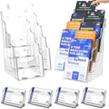 4 Pcs Acrylic Brochure Holder, 4 x9 Inches Flyer Holder, 4 Tier Clear Pamphlet Holder, 4 Inch Wide Magazine Literature Organizer Holder, Brochure Display Stand, for Wall Mount or Desktop Use by Nellvita