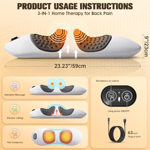 FunBy Lumbar Support Pillow,Triple Fusion Massager for Sciatica LightGray - Image 2