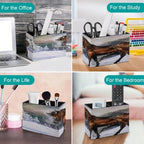 PU Leather Multi-Compartment Pen Holder Desktop Organizer Pencil Cup Storage Caddy for Office Home Supplies Handsome Horse Winter Theme Farm Animal Snowy Mountain Snowflakes Winter Scenery - Image 4