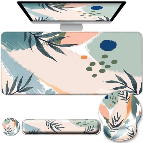 Desk Mat Set Keyboard and Mouse Pad with Wrist Rest Support by VINEBURY