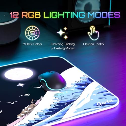 Gerlos RGB Gaming Mouse Pad, Large LED Desk Mat for Gamer, 31.5" x 11.8" - Image 5