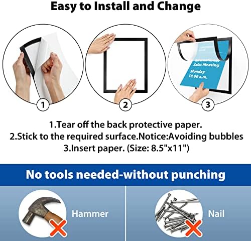 10Pack Magnetic Sign Holder 8.5 x 11, Self Adhesive Magnetic Frames for Wall, Magnetic Picture Frame Paper Holder for Fridge, Door, Window Magnetic Display Poster Frame Document Holder, Black - Image 7