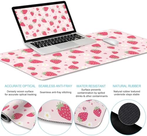 LIMKRIAN Strawberry Mouse Pad Large Desk Mat Set, Pink Ergonomic Mouse Pad - Image 3
