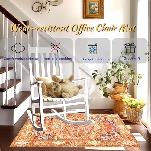 Office Chair Mat for Hardwood Floor, 36"x48" Desk Chair Mats for Rolling Chair Easy to Clean, Anti-Slip Floor Protector Rug Easy Glide Desk Computer Chair Mat for Hard Floor Home Office(Orange) - Image 3