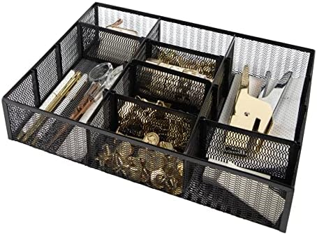 BLU MONACO | Black Metal Mesh Desk Drawer Organizer Tray | 12 Adjustable Compartments & 9 Removable Dividers | Space-Saving Office Supplies Organizer for Drawers, Vanity, Kitchen & Workspace Storage by Blu_Monaco