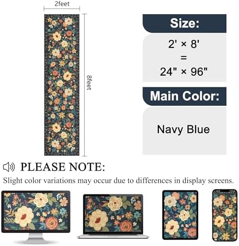 DUKINO 2x8 Runner Rug, Washable Runner Rug for Kitchen Non Slip, Navy Blue - Image 2