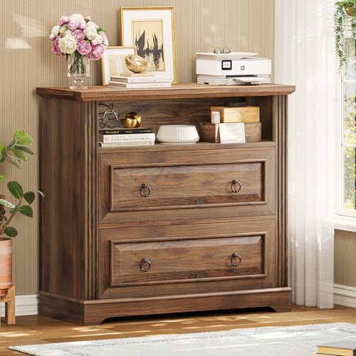 Itaar 2 Drawer File Cabinet, Farmhouse Filing Cabinet for Home Office Fits Letter, Legal, A4 Size, Wood Lateral File Cabinet with Printer Stand, Storage Shelf, Brown by Itaar
