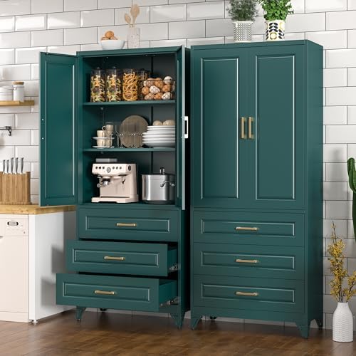 Polup 75" Metal Storage Cabinet, Kitchen Pantry Cabinet with 3 Drawers - Image 2
