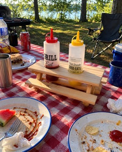 Wooden Picnic Table Condiment Caddy, Hand-Crafted Wood, 12 x 10 x 5 in, for BBQ and Outdoor Use - Image 5
