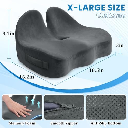 CushZone Extra Large Seat Cushion, Sciatica Support for Office Chair, Grey - Image 2