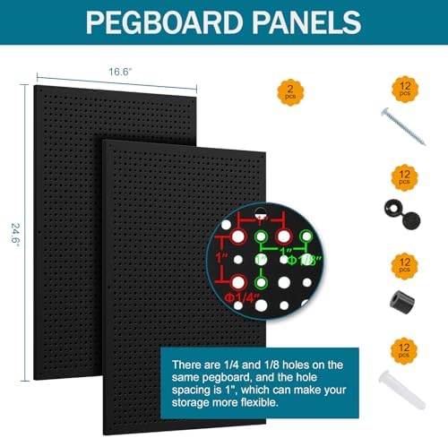 Pegboard kit with Accessories,Includes 2 Pack 16" X 24" Steel Peg Board and 120 PCS Varied Pegboard Accessories,can be Used for Tool Storage and Garage Organization. (Black Box) - Image 2