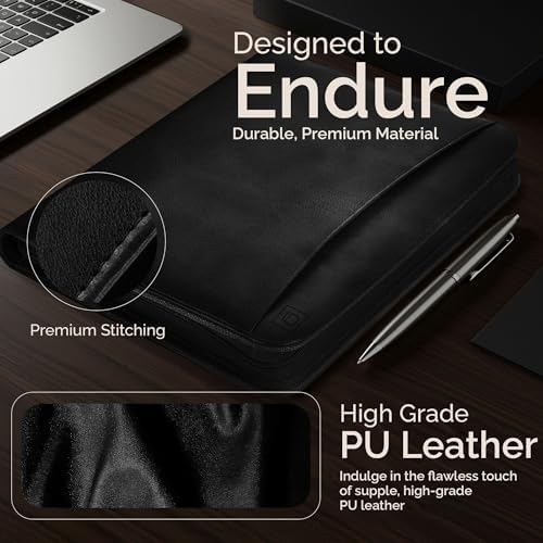 Zippered Business Portfolio for Men & Women - Full-Size Letter/A4 Padfolio Folder - Fits Legal Pad & 11" Tablet - 2-Inch Zip Spine, Vegan Leather, Black - Image 6
