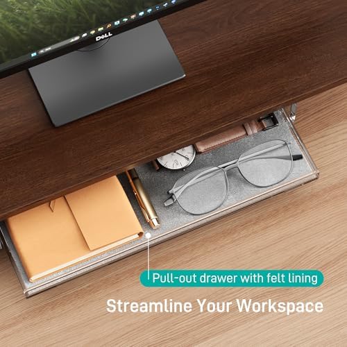 Dual Monitor Stand 43 Inch Extra Large Monitor Riser for Desk, Acrylic Clear Legs Desk Organizer Shelf with Felt Lining Storage Drawer, Compatible with Computer Laptop PC Printer Flat Screen TV - Image 4