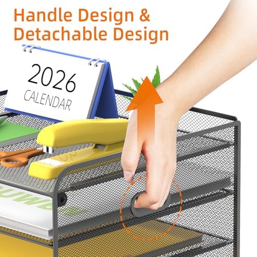 SUPEASY Mesh Desk Organizer with File Holder, 5-Tier Paper Letter Tray Organizer with Magazine Holder, Desktop Organizer and Storage with Drawer for Office Supplies Home or School (Black) - Image 4