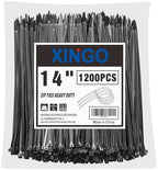 XINGO 14 Inch Black Zip Ties 1200 PCS, 75 LBS Tensile Strength, UV Resistant Cable Ties, Self-locking Plastic Ties for Indoor and Outdoor Use by XINGO