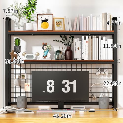 HUATOL Desktop Bookshelf for Computer Desk, 2-Tier Multipurpose Wood Countertop Bookshelf, Multipurpose Freestanding Storage Rack Display Shelf for Office, Home Decor, Kitchen, Brown - Image 2