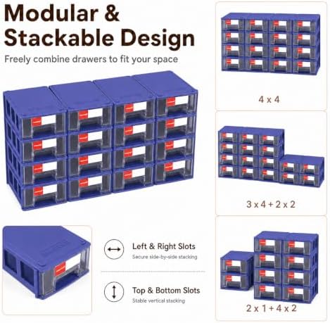 16 Pack Stackable Desk Organizer Drawers for Craft Storage Blue - Image 2