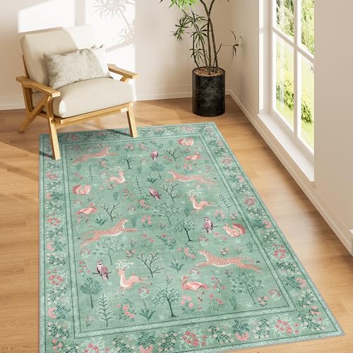 DUKINO 4x6 Area Rug, Non Slip Animal Washable Rug for Living Room, Teal by DUKINO