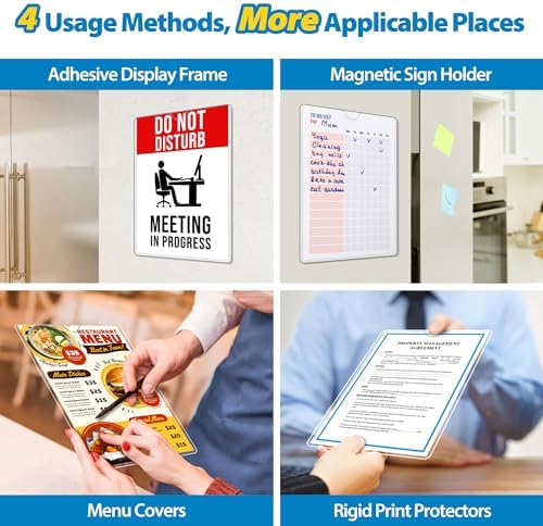 20 Pack Wall Sign Holder 8.5x11 Magnetic Plastic Sign Holder with Magnetic and Adhesive Tapes, Adhesive Clear Display Sign Frame for Fridge, Metal, Wall, Door, Document Protectors Holders - Image 2