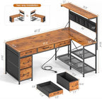 SEDETA 47.2" Reversible L Shaped Office Desk with Drawers, Hutch, Shelves - Image 2