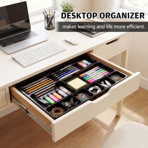 Junkin 4 Pcs Desk Drawer Organizer Tray 14" x 9" x 1",Black - Image 2
