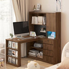 51.6" Corner Computer Desk with Drawers for Home Office, Walnut by Varelynn