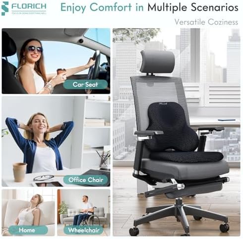 FLORICH Car Seat Cushion and Lumbar Support Pillow for Office Chair Car, Ergonomic Memory Foam, Relieves Back Sciatica Pain, Pressure-Relieving Back Support for Car, Office Chair & Wheelchair – Black - Image 6
